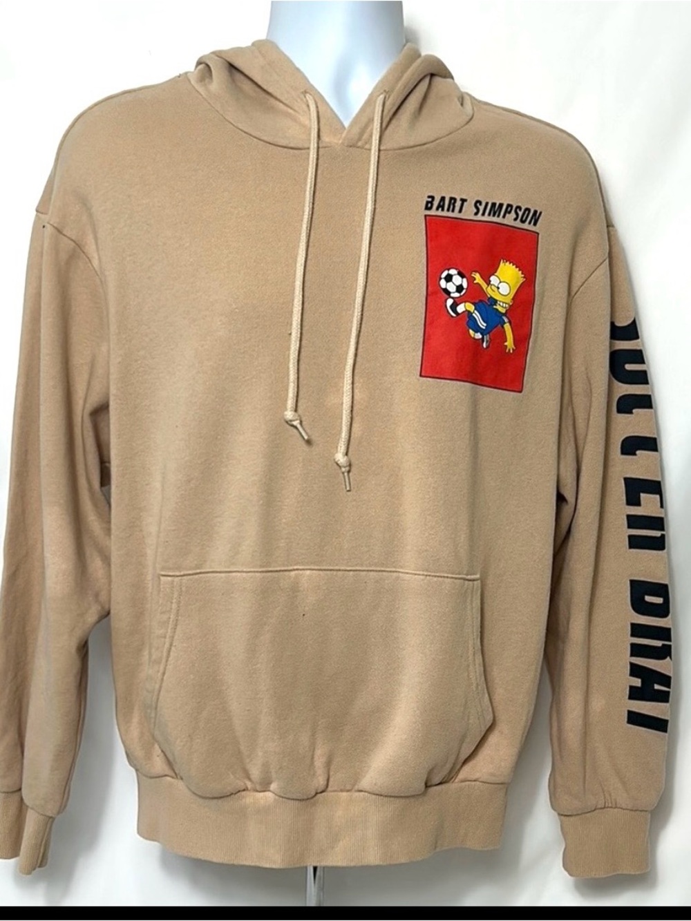 Bart Simpson Men’s Size Medium Sweatshirt Long Sleeve Soccer Brat Tan Hoodie